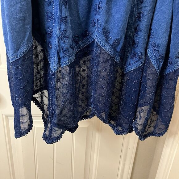 Studio West Blue Handkerchief Boho Lace Hem Midi Skirt Western Womens Size XL - Picture 3 of 11